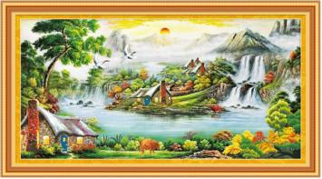 Tranh thêu chữ thập phong cảnh